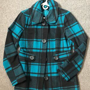 Joujou Plaid Pea Coat Jacket Wool Blend Medium